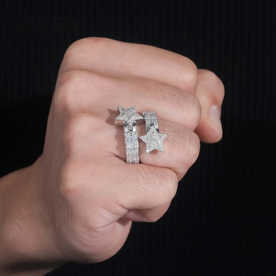 THE S925 SILVER VVS BAGUETTE MOISSANITE TWIN STAR RING