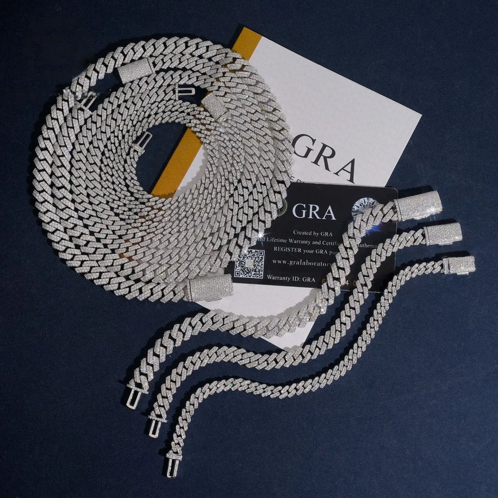 6.5MM 8MM 10MM S925 SILVER HIGH HARDNESS PAVE MOISSANITE CUBAN LINK CHAIN