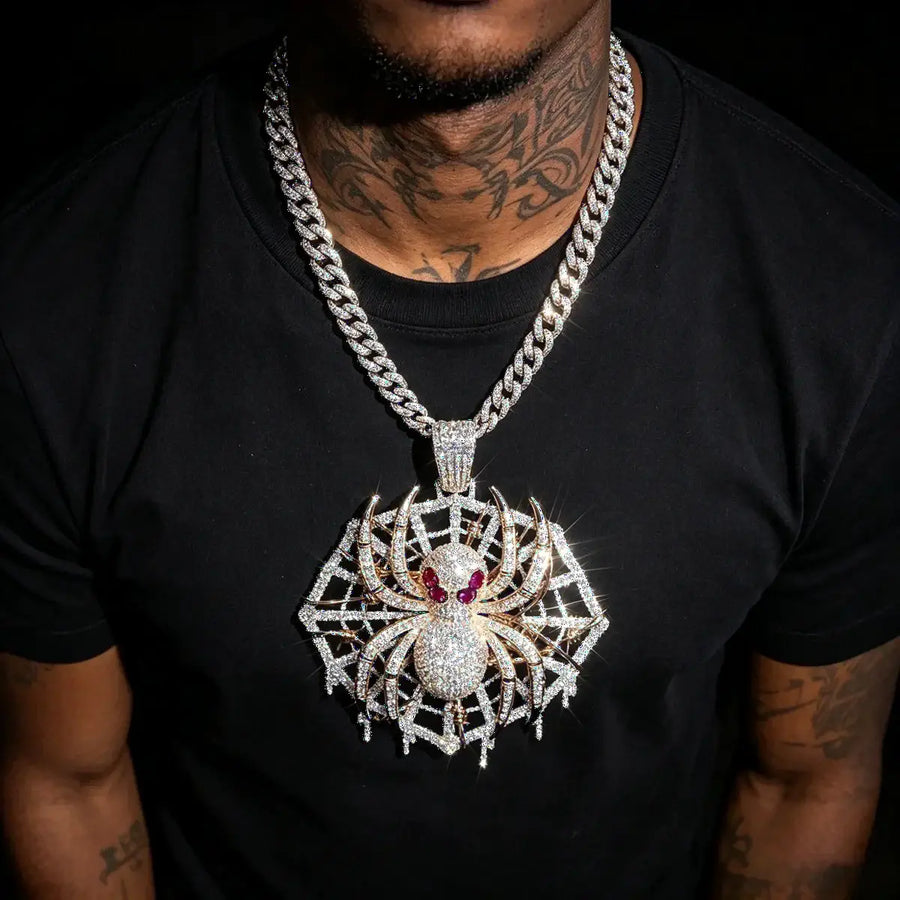 VVS Moissanite Diamond Iced Out Spider Web Pendant