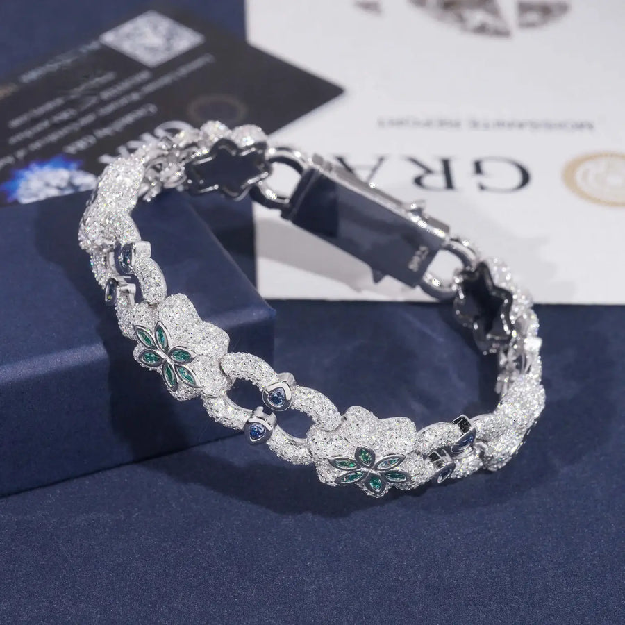 S925 SILVER ROYAL BLUE MARQUISE VVS MOISSANITE CUBAN LINK BRACELET
