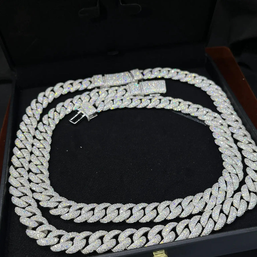 14MM S925 SILVER VVS MOISSANITE CUBAN LINK CHAIN