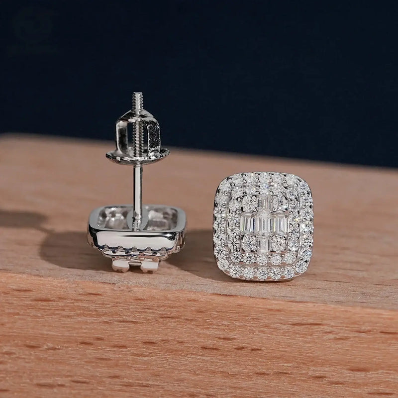 Prong Set Screw Back Square Baguette Earrings