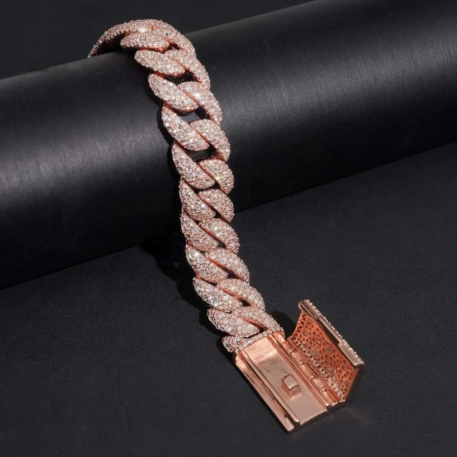 15MM S925 ROSE GOLD UPSIDE DOWN SETTING VVS MOISSANITE CUBAN LINK BRACELET