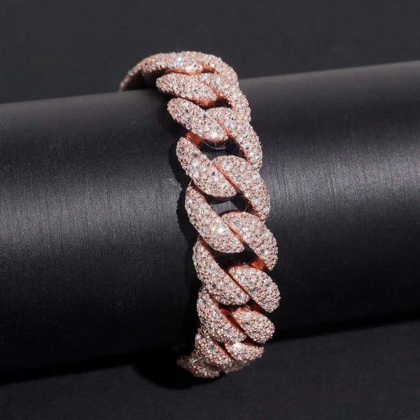 15MM S925 ROSE GOLD UPSIDE DOWN SETTING VVS MOISSANITE CUBAN LINK BRACELET