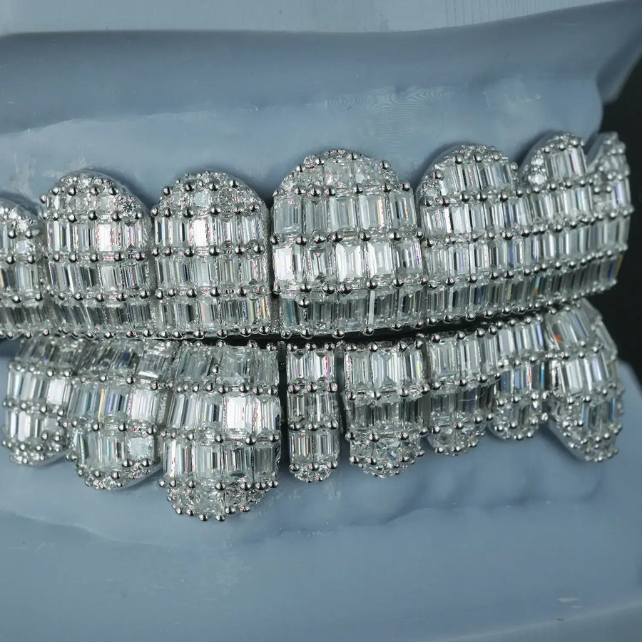 CUSTOM TOP & BOTTOM BAGUETTE CUT VVS MOISSANITE GRILLZ