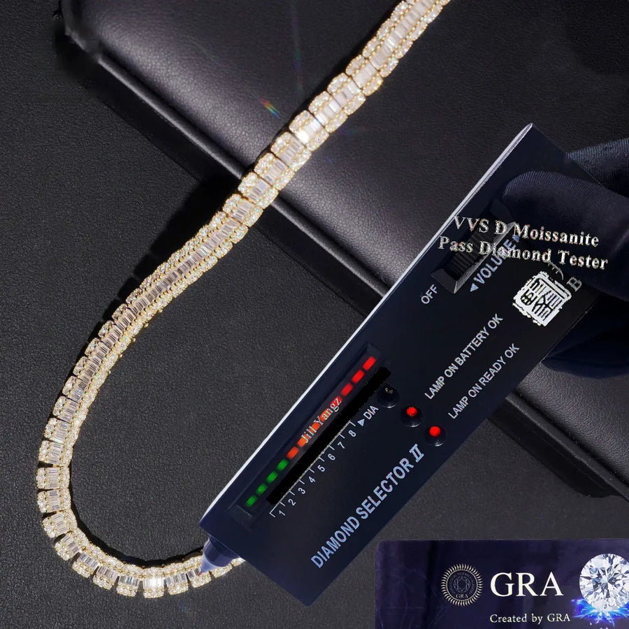 8mm Baguette Moissanite Chain Cuban Links Necklace