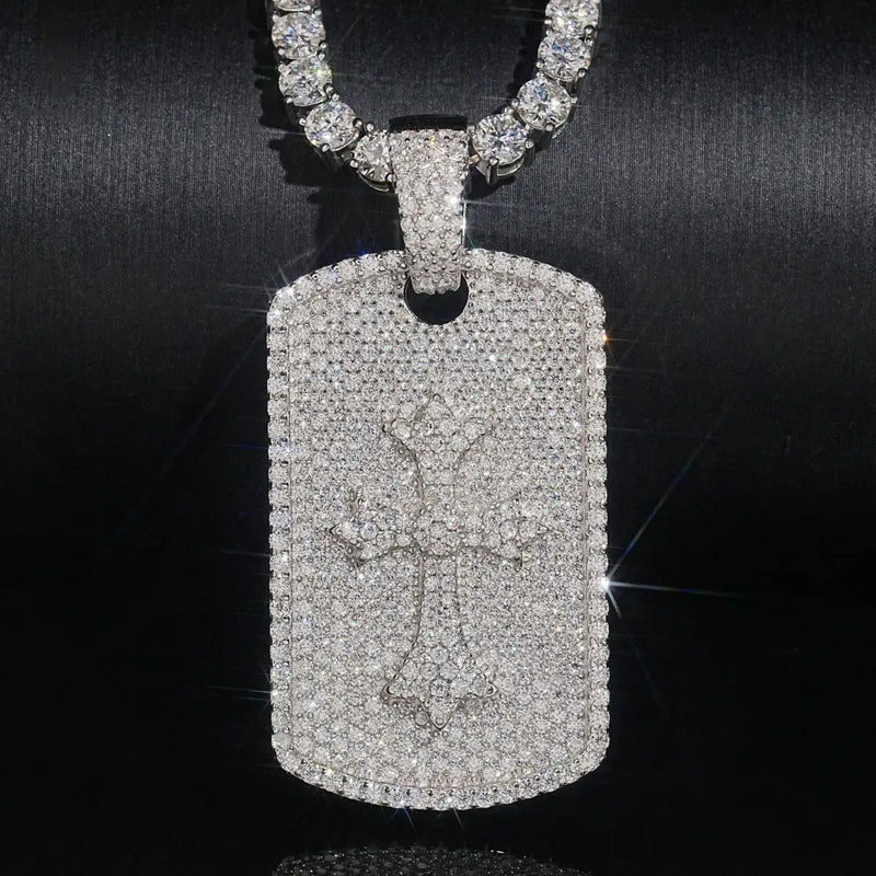 Cross VVS Moissanite Dog Tag Pendant