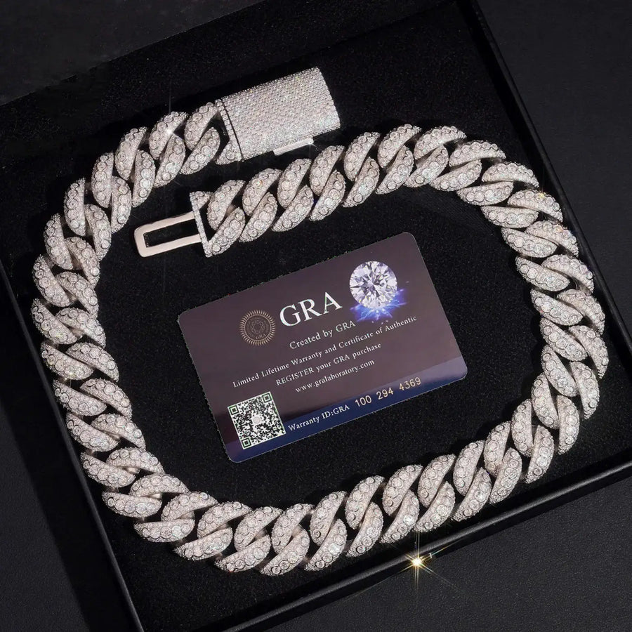 22MM S925 SILVER CRESCENT BEZEL SET MOISSANITE CUBAN LINK CHAIN