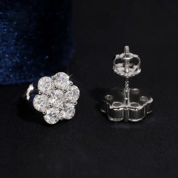 10mm Flower Round Custer Moissanite Earrings