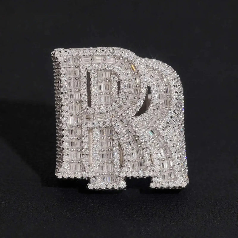 RR Letter Ring Iced Out Baguette Ring