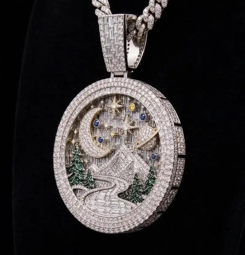 Custom S925 Sterling Silver Star Moon Planet Scenic Pendant
