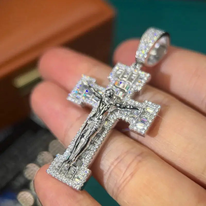 Baguette Cut Cross Moissanite Pendant