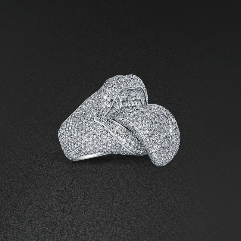 Rapper Jewelry White Gold Plated 925 Sterling Silver VVS Moissanite Diamond Iced Out Tongue Lip Ring Hip Hop Lick of Death Ring