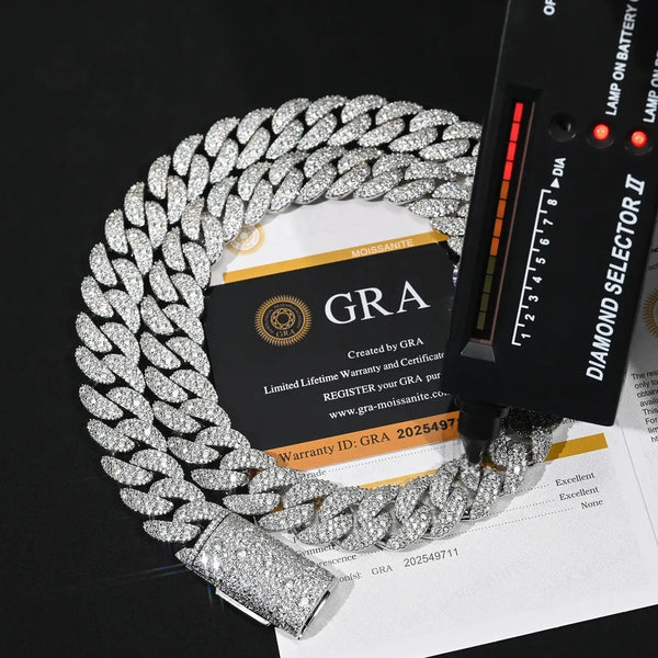 16MM MOSAIC SETTING BRASS MOISSANITE CUBAN LINK CHAIN