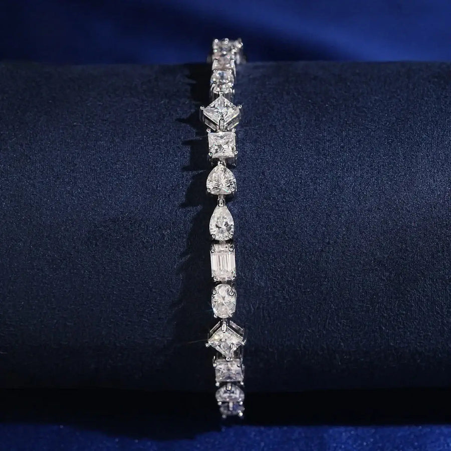 MULTI-SHAPE FANCY CUT S925 SILVER VVS MOISSANITE TENNIS BRACELET