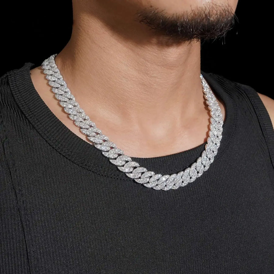 13MM S925 SILVER ONE ROW ICED OUT MOISSANITE CUBAN LINK CHAIN