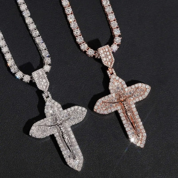 Crucifix Pave Baguette Cross Pendant
