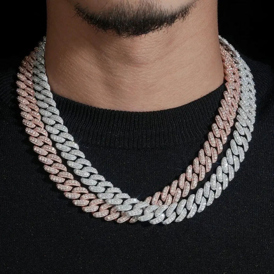 13MM S925 SILVER D-COLOR VVS1 MOISSANITE RAISED POINTER CUBAN LINK CHAIN