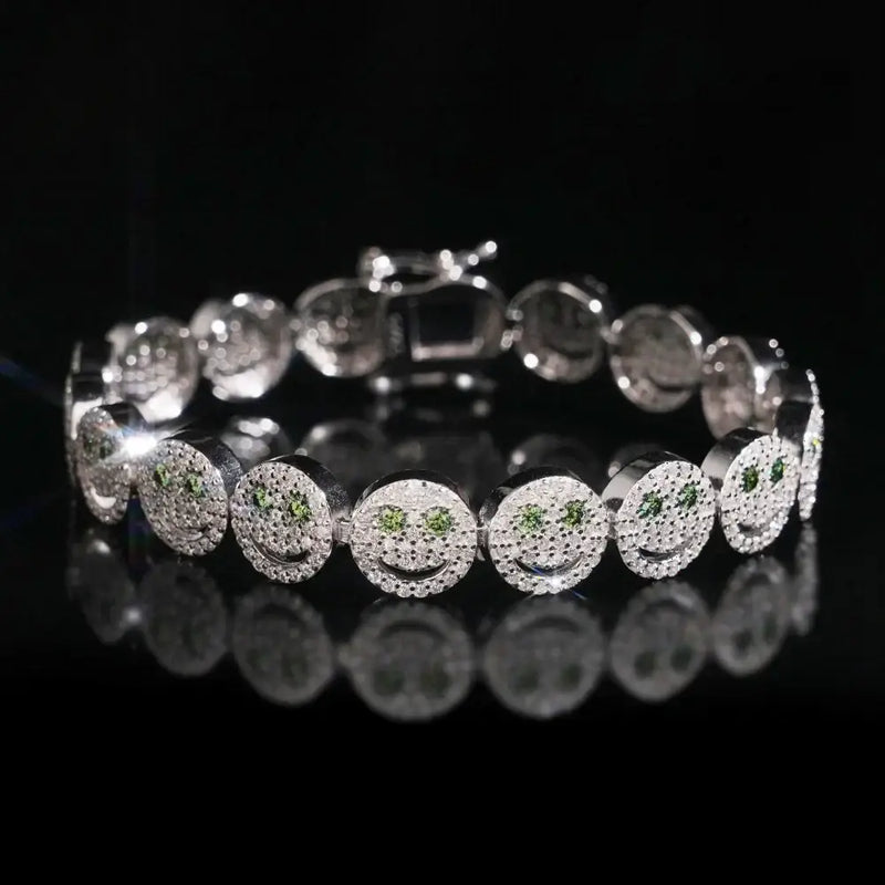10MM S925 SILVER SMILE FACE ICED OUT MOISSANITE LINK BRACELET