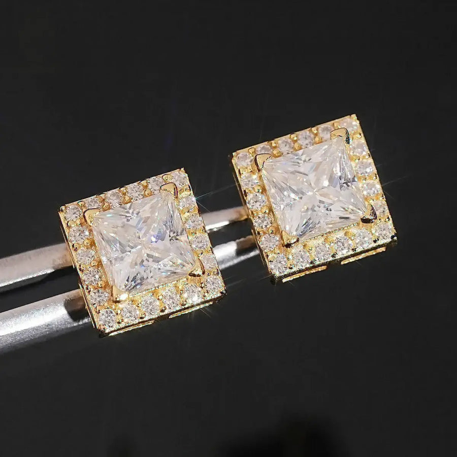 925 Silver Earrings Square Shape Earring Studs VVS Moissanite Earrings Prong Setting Moissanite Jewelry Earrings Women Men