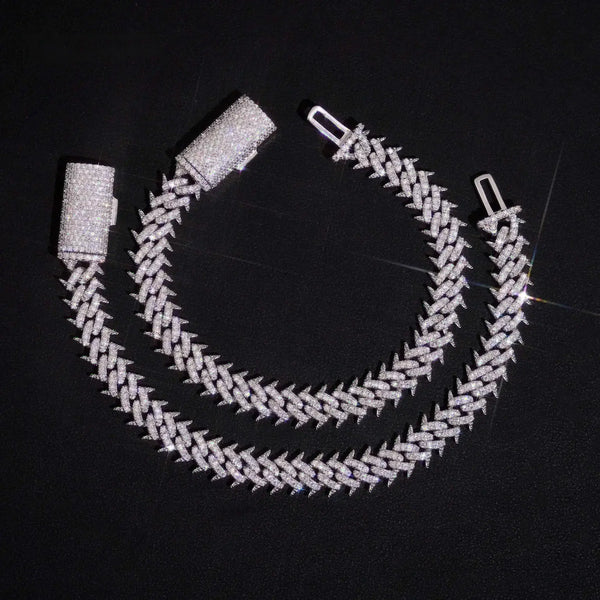10MM S925 SILVER THORN MOISSANITE CUBAN LINK BRACELET