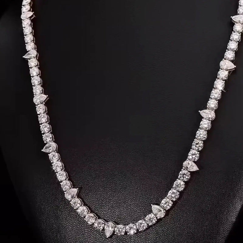Pear Round Cut Moissanite  Tennis Necklace