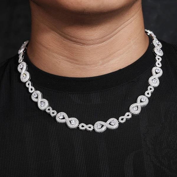 S925 SILVER MOISSANITE INFINITY HEART LINK CHAIN NECKLACE