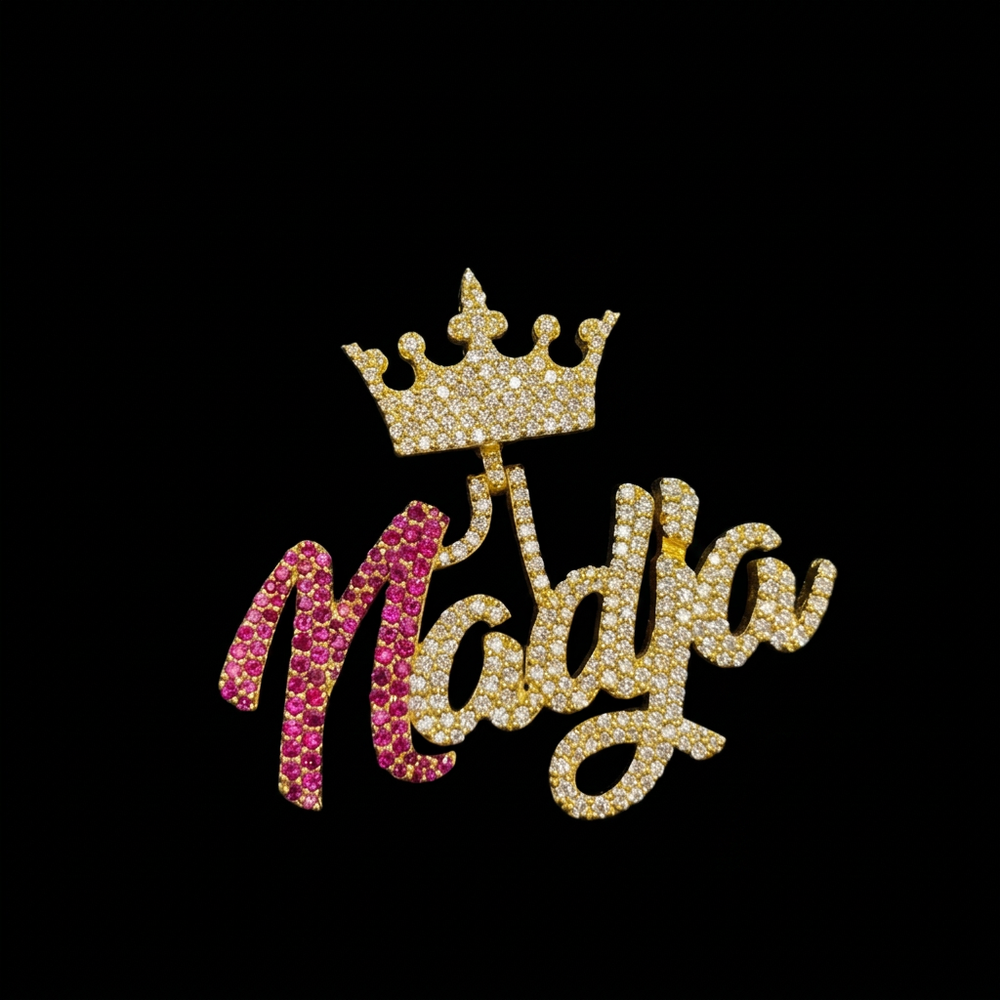 Crown name pendant on plain black