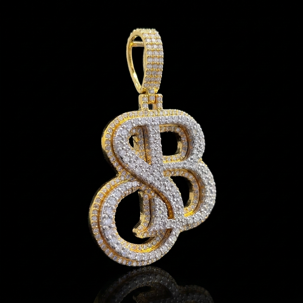 Monogram angled view on reflective black glass