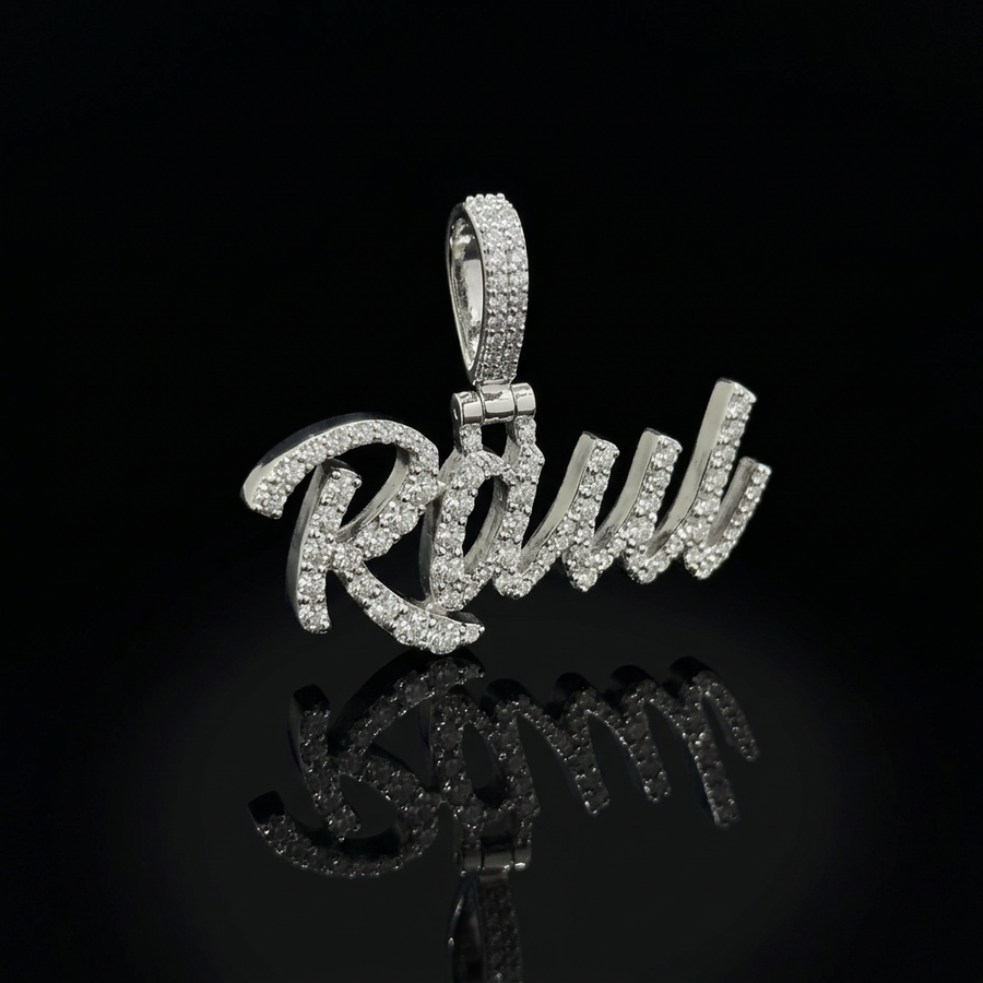 CUSTOM 1.4 INCH S925 SILVER VVS MOISSANITE NAME PENDANT