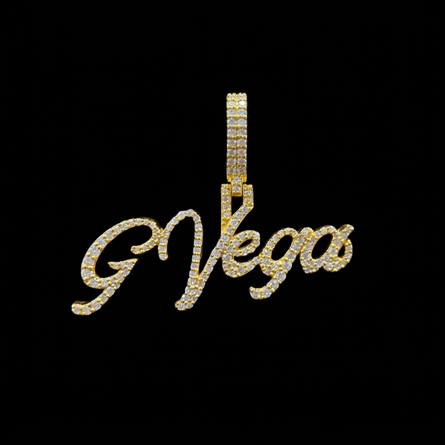 CUSTOM 1.6 INCH S925 SILVER VVS MOISSANITE SCRIPT MICRO PAVE NAME PENDANT