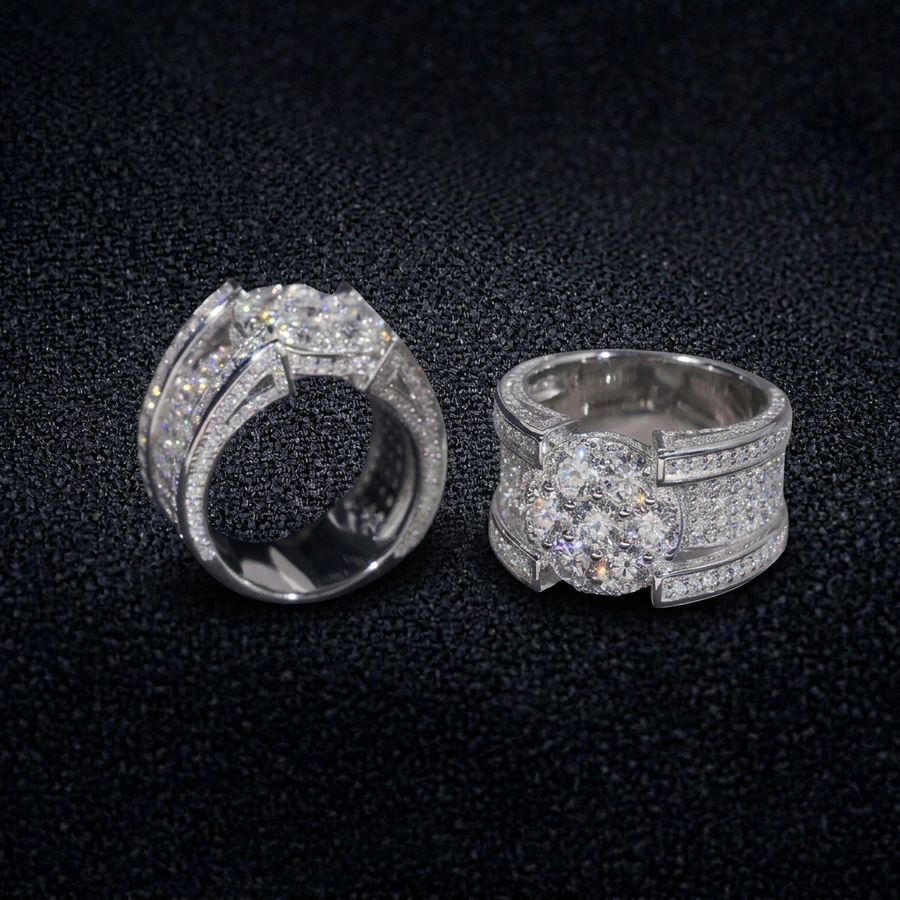 Rappers Jewelry Ready to Ship Gold Plated 925 Sterling Silver Hip Hop Iced Out Diamond Moissanite Ring for Men