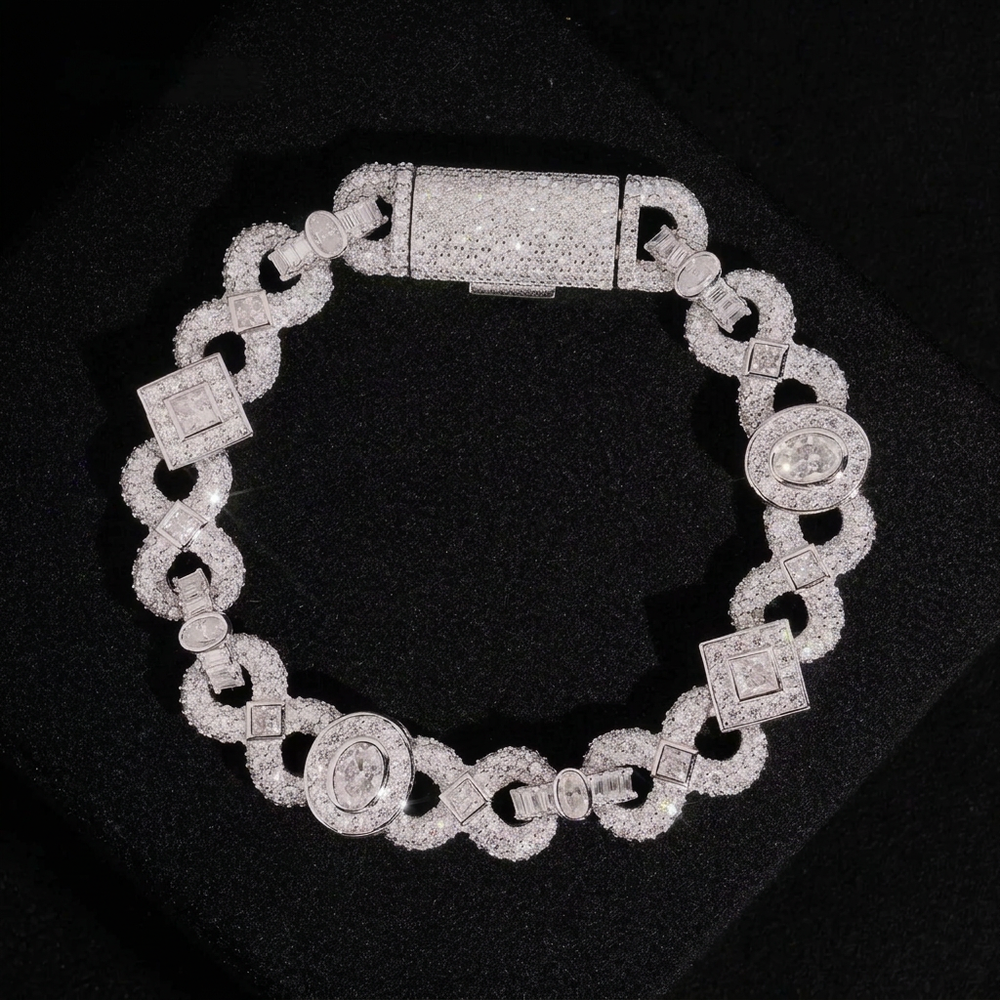 Silver infinity bracelet with black background