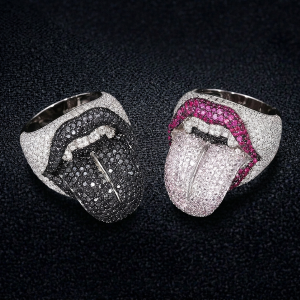Rapper Jewelry White Gold Plated 925 Sterling Silver VVS Moissanite Diamond Iced Out Tongue Lip Ring Hip Hop Lick of Death Ring